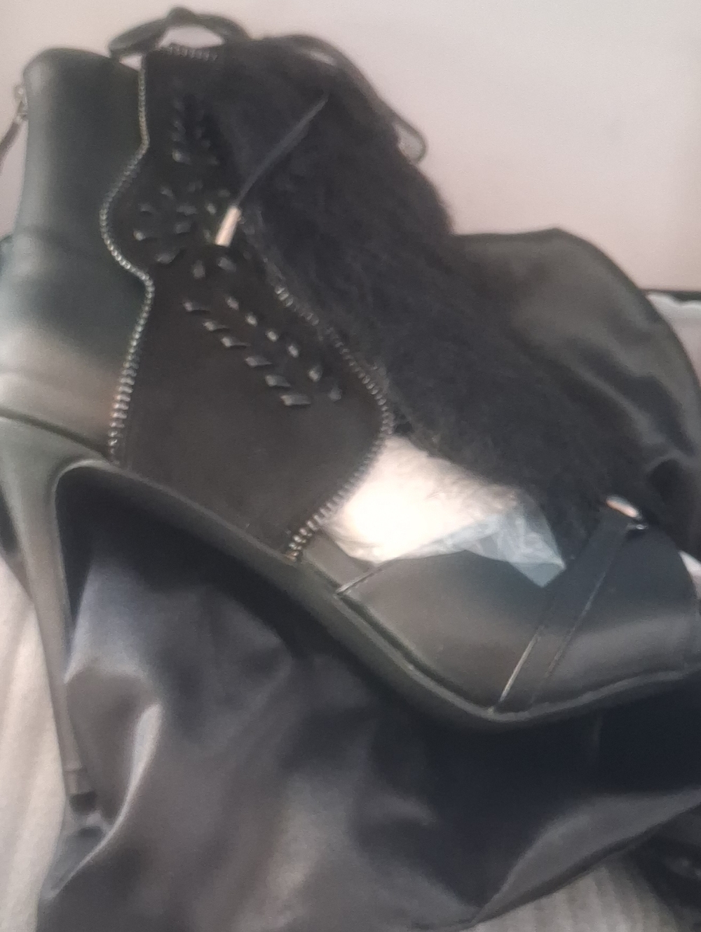 Black Lace-Up Stiletto Ankle Boot with Decorative Trim
